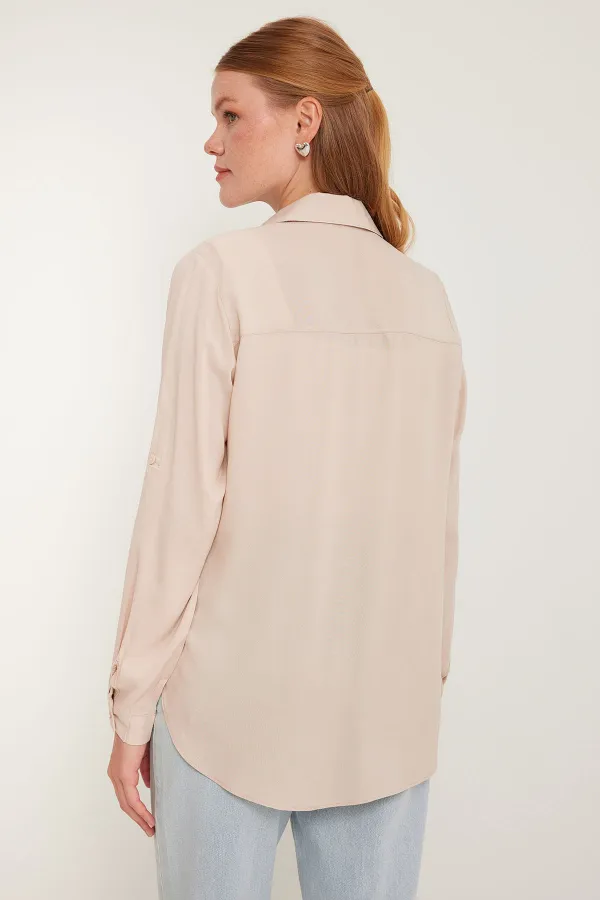 Women's Pocket Detailed Shirt 20234 - Cream
