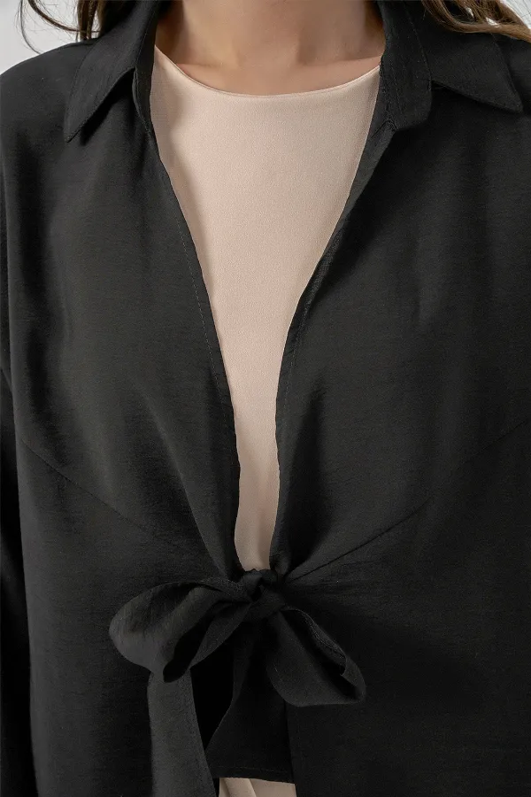 Kadın Salaş Bağcıklı Kimono 5981 - Siyah