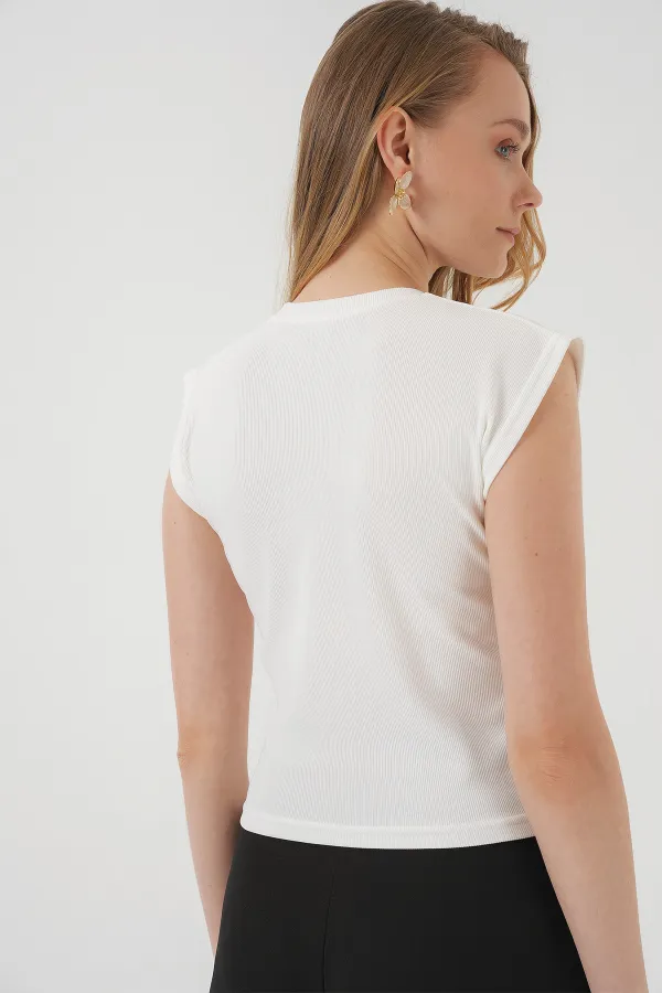 929 Short Sleeve Knitted Blouse - White