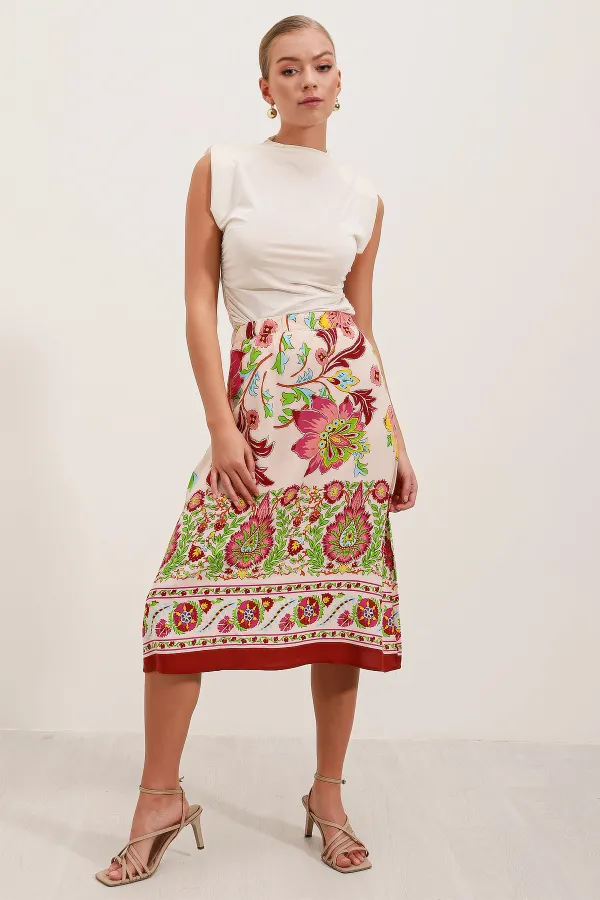 Jupe midi à motifs 1899 - Bordeaux