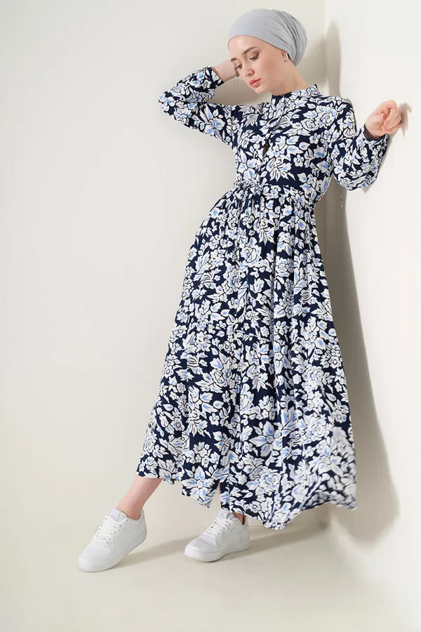 Robe hijab à col juge 2144 - Bleu marine