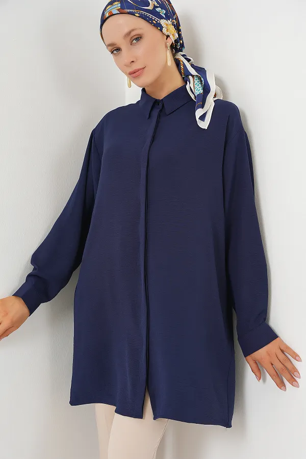 Women's Long Shirt Tunic 5945 - Navy Blue