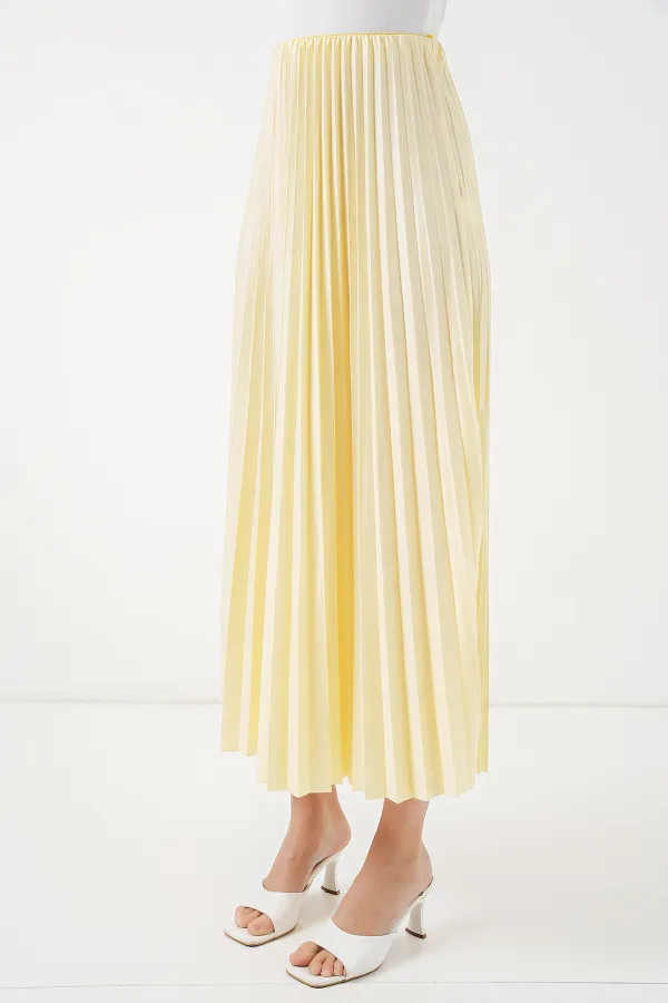 Jupe plissée aspect cuir 8009 - Jaune