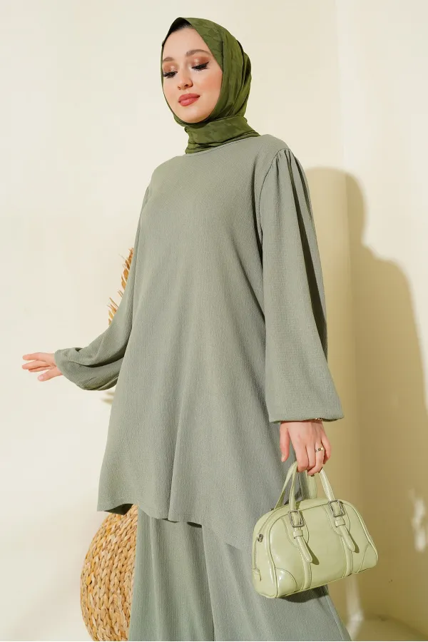 Ensemble tunique verte pour femme, pantalon et bas 6663