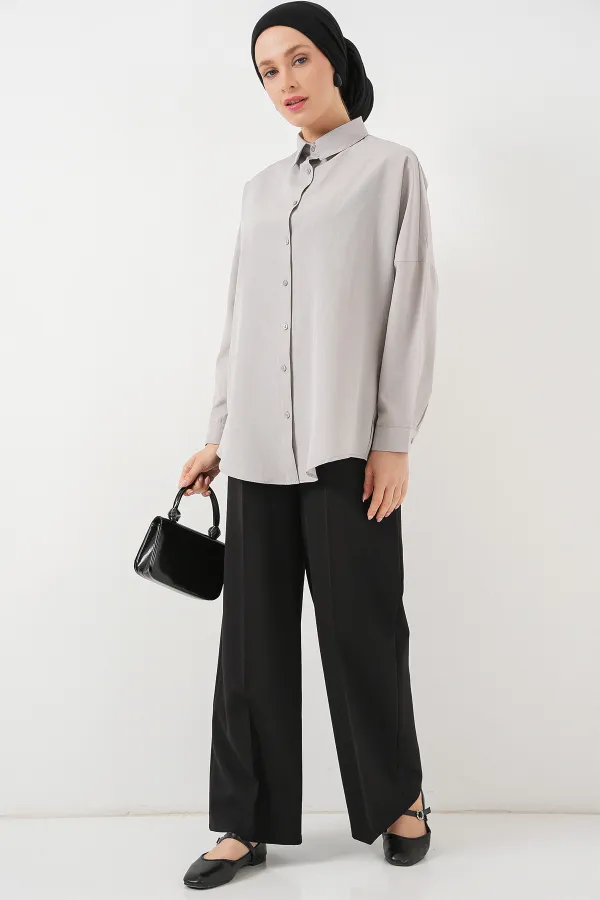 103901 Oversize Basic Hijab Shirt - Light Gray
