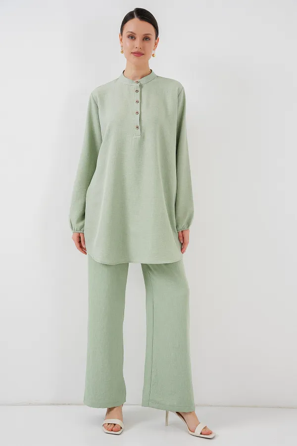 6678 Linen Tunic and Trousers Two-Piece Set - Light Green 6678 Linen Tunic and Trousers Two-Piece Set - Light Green