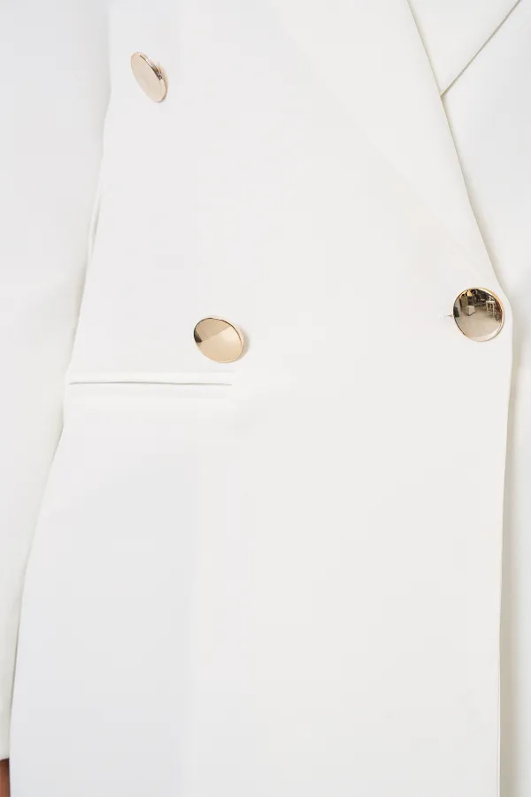 Kadın Kruvaze Yaka Blazer Ceket 0722 - Beyaz