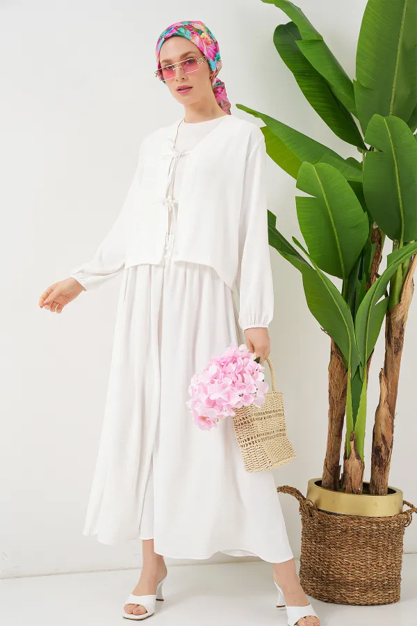 Kadın Ayrobin Kimono Etek İkili Takım 8047 - Beyaz