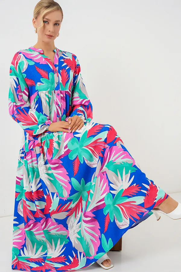 Robe hijab à motifs authentiques 2423 - Rose foncé