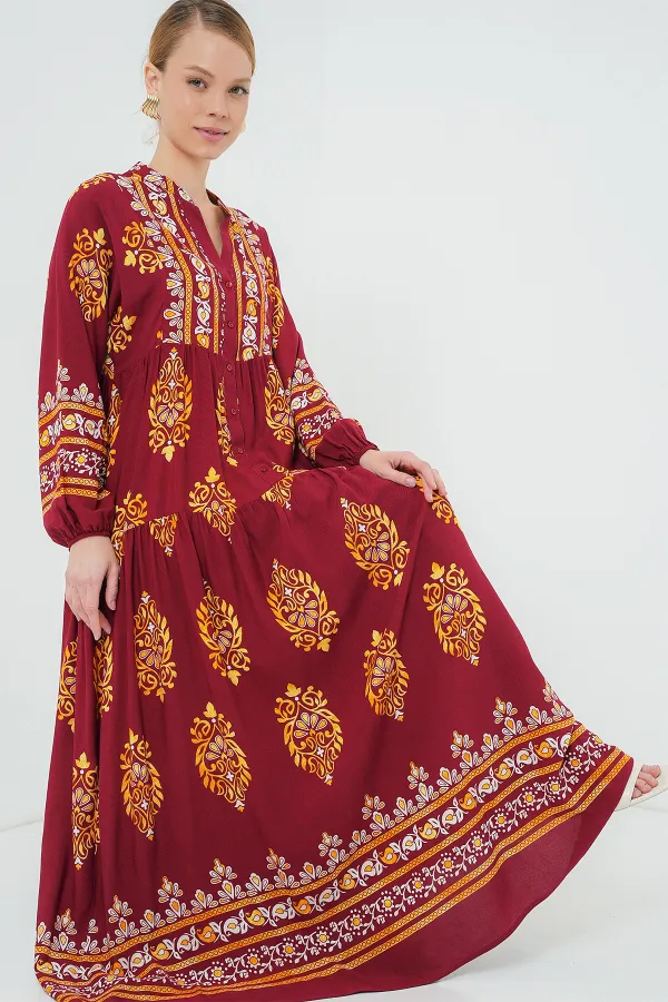 Robe hijab à motifs authentiques 2423 - Bordeaux E.