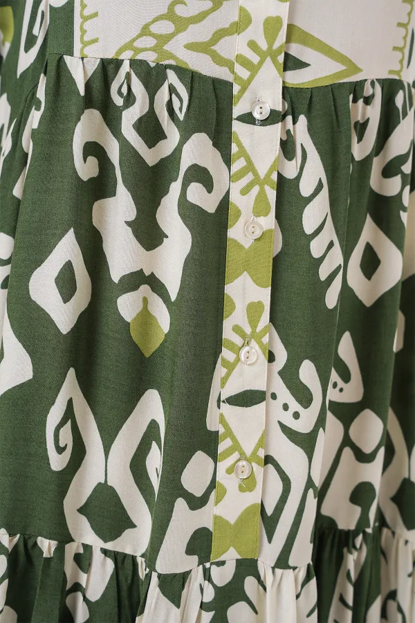 Robe hijab à motifs authentiques 2423 - B. Kaki