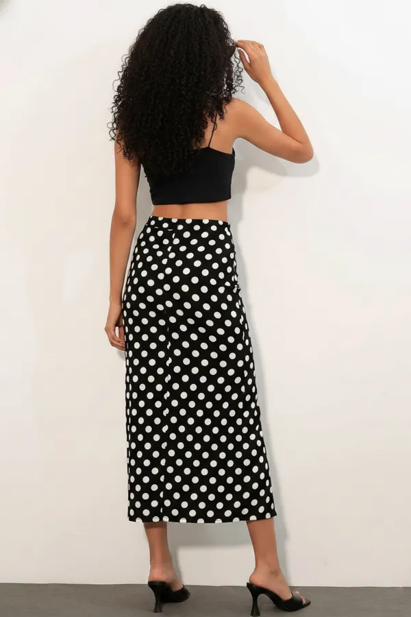 Women's Polka Dot Skirt with Slit 8082 - Black