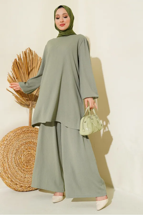 Ensemble tunique verte pour femme, pantalon et bas 6663