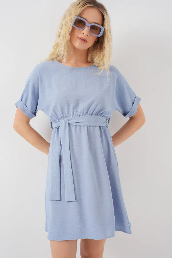 Women's Short Sleeve Mini Ayrobin Dress 2572 - Blue