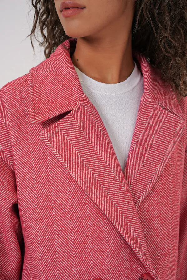 Manteau long oversize en laine et cachemire, coupe ample, référence 9113 - Rouge