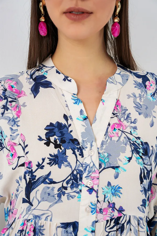 Robe longue hijab à motifs pour femme 2585 - Bleu marine foncé