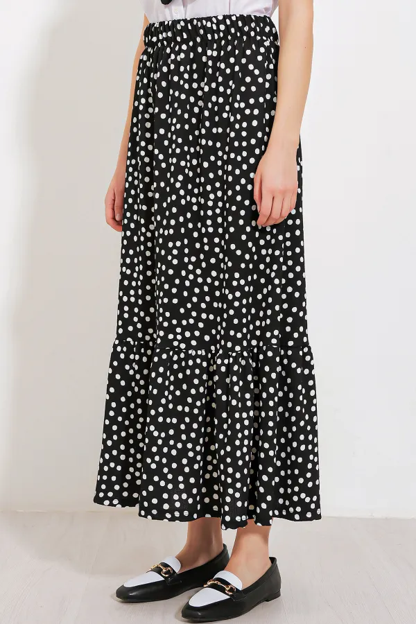 Women's Black and White Polka Dot Long Knitted Skirt 1886