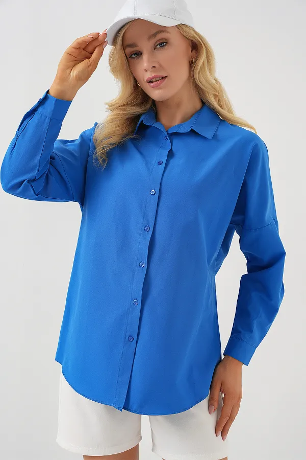 3900 Oversize Long Basic Shirt - Dark Blue