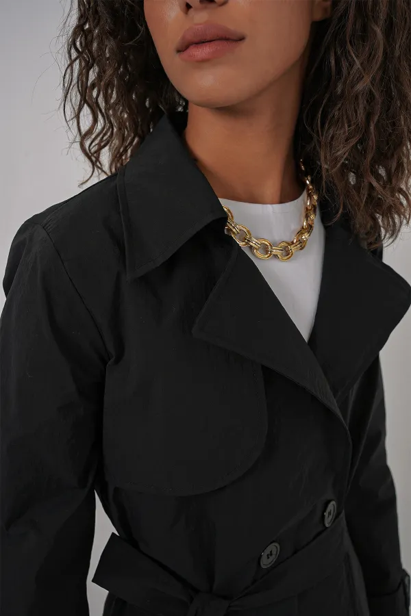 5938 Double-Breasted Trench Coat - Black