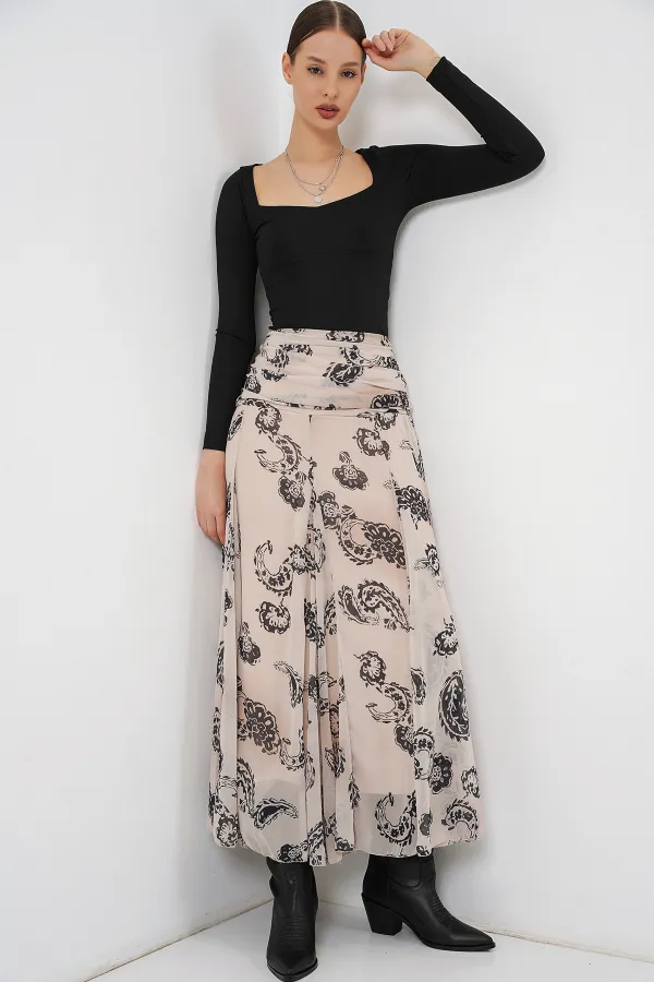 Jupe en mousseline à motifs pour femme 8057 - Crème