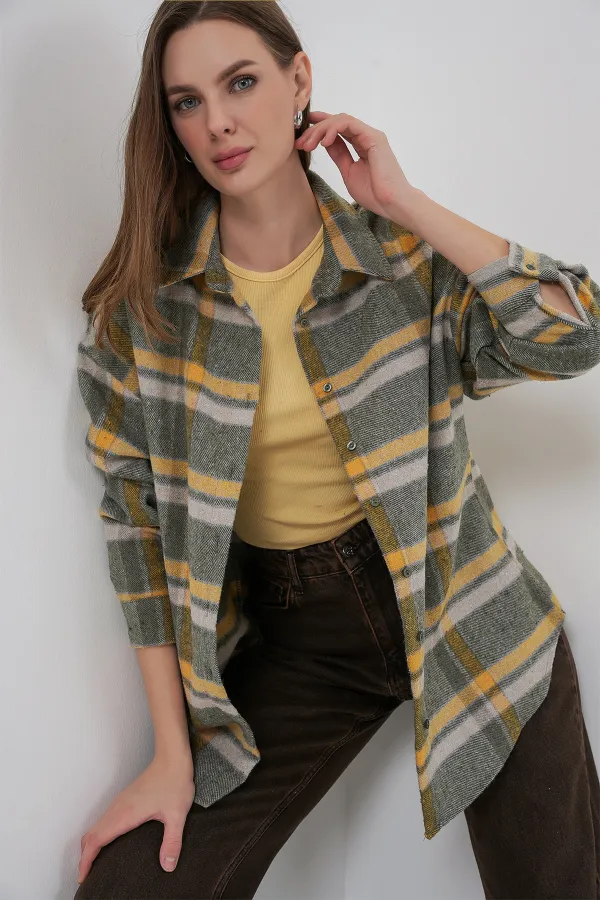 Chemise bûcheron oversize à carreaux pour femme 3854 E.Green