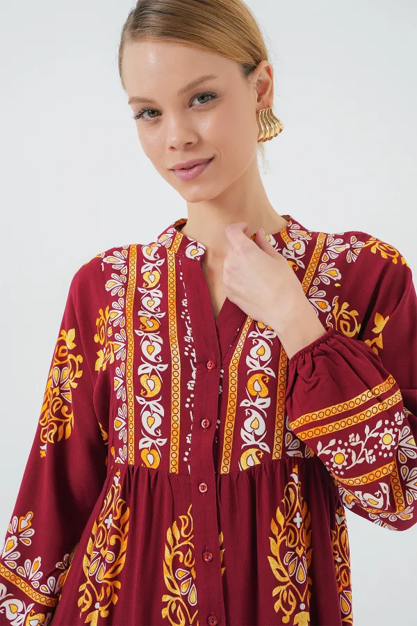 Robe hijab à motifs authentiques 2423 - Bordeaux E.