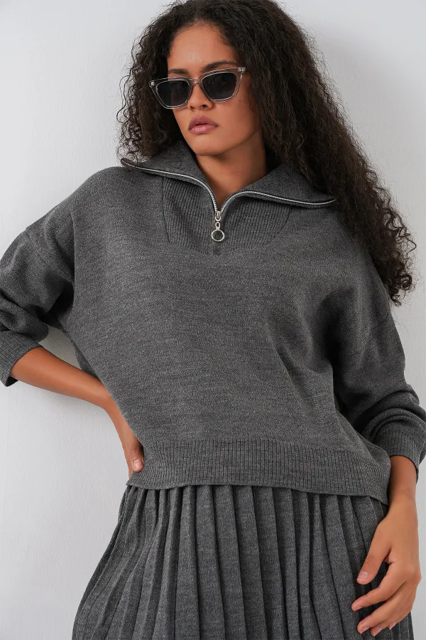 Ensemble deux pièces pull et jupe pour femme 15938 - Anthracite
