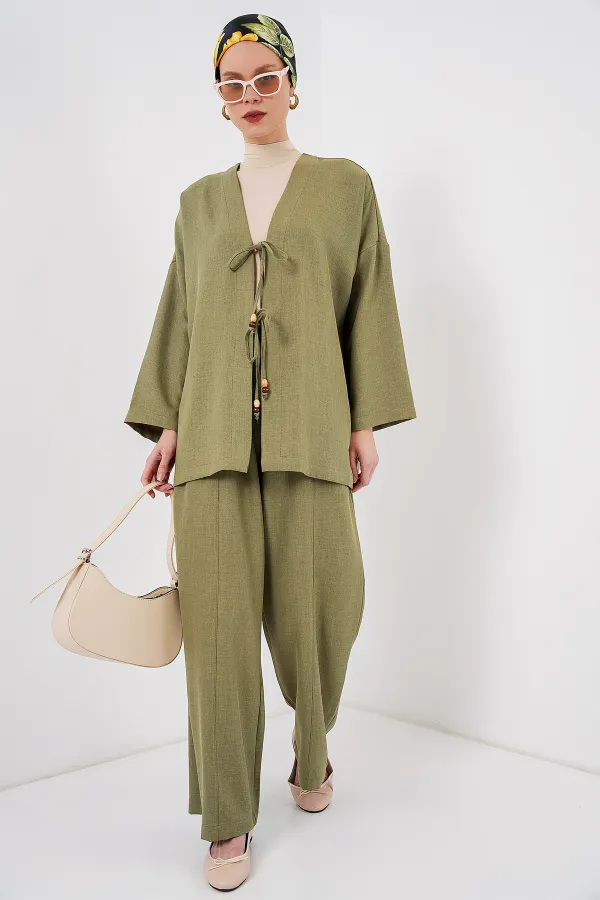 Costume deux pièces kimono en lin pour femme 6727 - Çağla