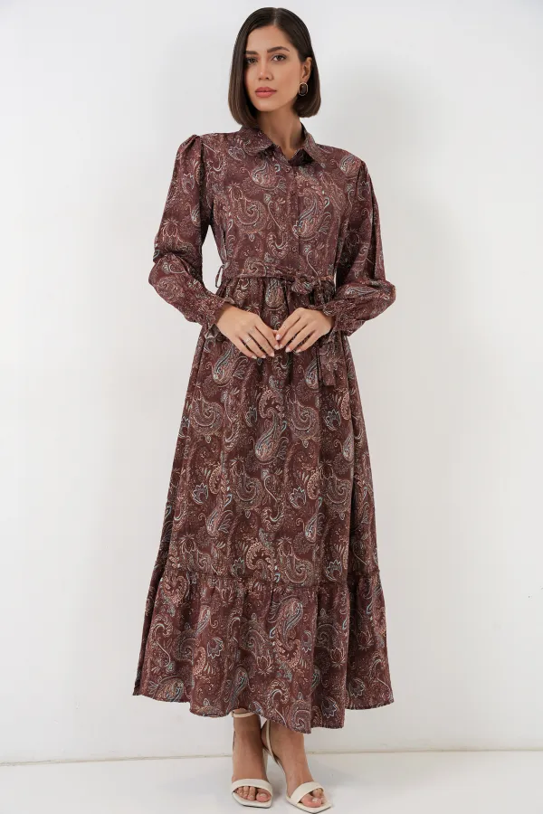 Robe hijab ceinturée pour femme 2589 - Marron