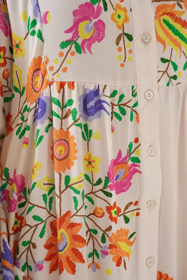 2423 Otantik Desenli Tesettür Elbise - B. Turuncu