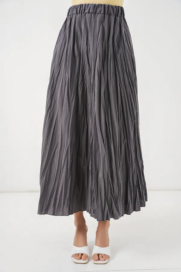 Jupe longue froissée pour femme 8042 - Anthracite