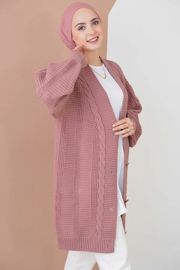 15768 Tesettür Triko Hırka - Gül Kurusu