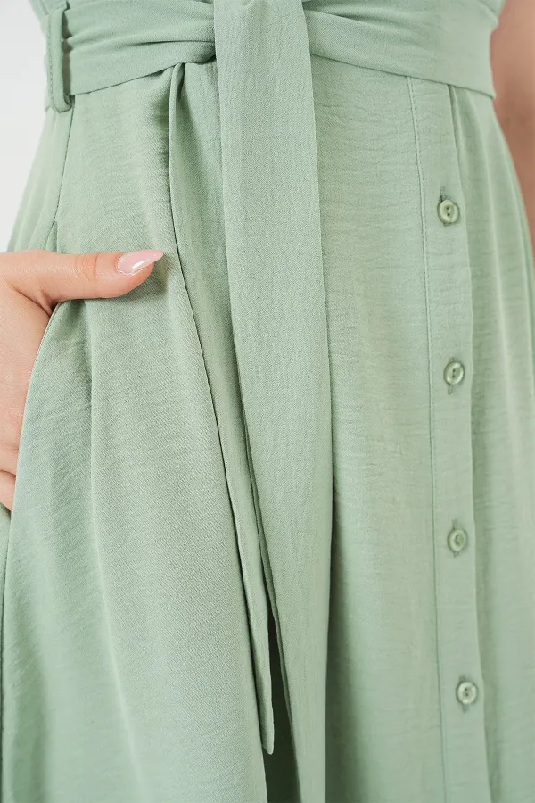 1677 Buttoned Belted Dress - E.Green