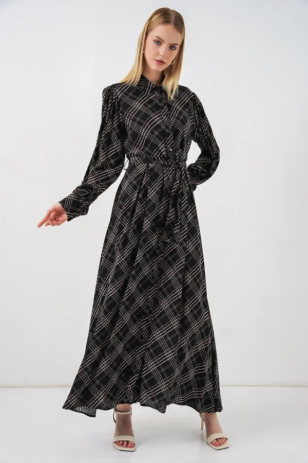 Kadın Boydan Düğmeli Uzun Tesettür Elbise 2588 - D. Siyah