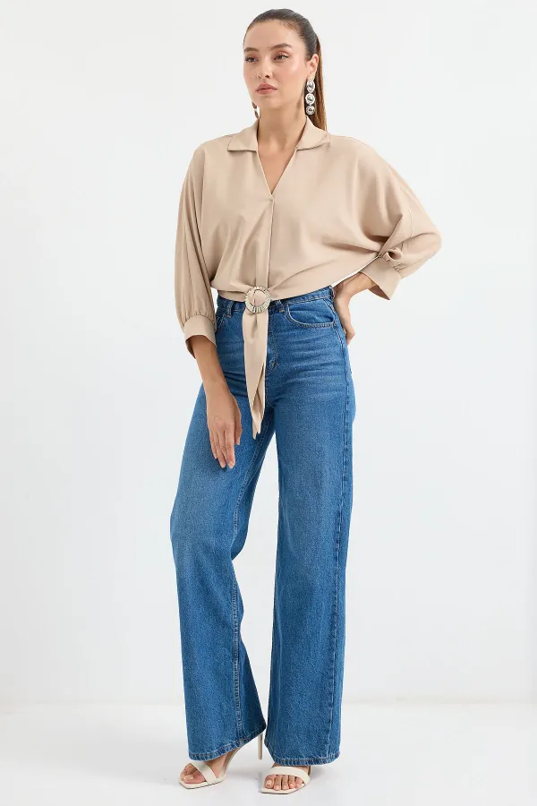 Chemisier drapé oversize 905 - Beige