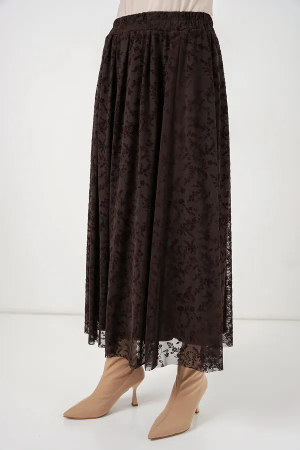 Jupe doublée à imprimé floqué pour femme 8069 - Marron