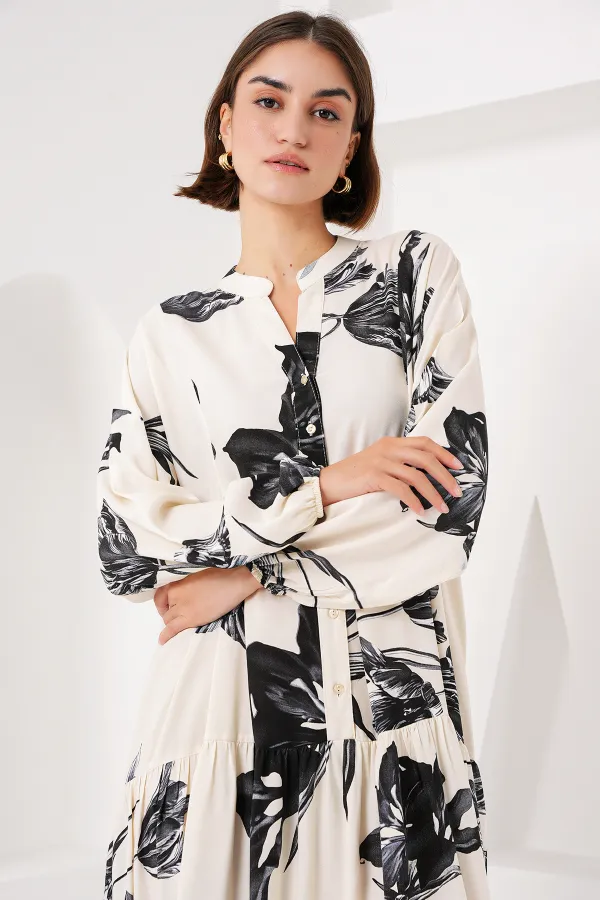 Robe hijab à motifs authentiques 2423 - Crème foncée