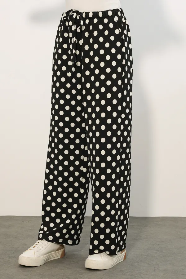 Women's Wide Leg Polka Dot Trousers 30116 - Black