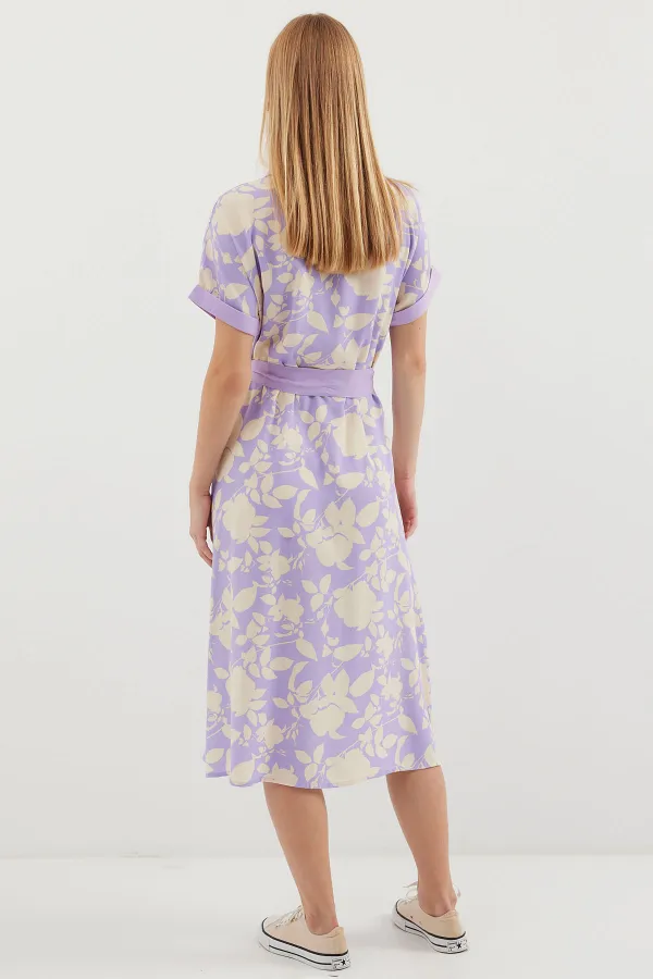 2455 Patterned Shirt Dress - Lilac