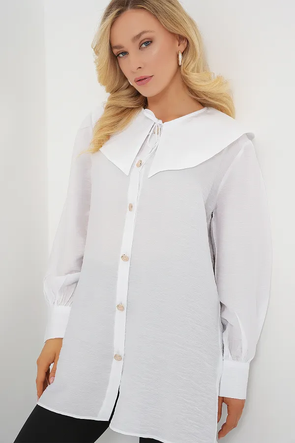 Women's Peter Pan Collar Long Tunic 5967 - White
