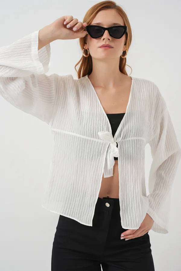 Women's Lace-Up Blouse 952 - White Women's Lace-Up Blouse 952 - White