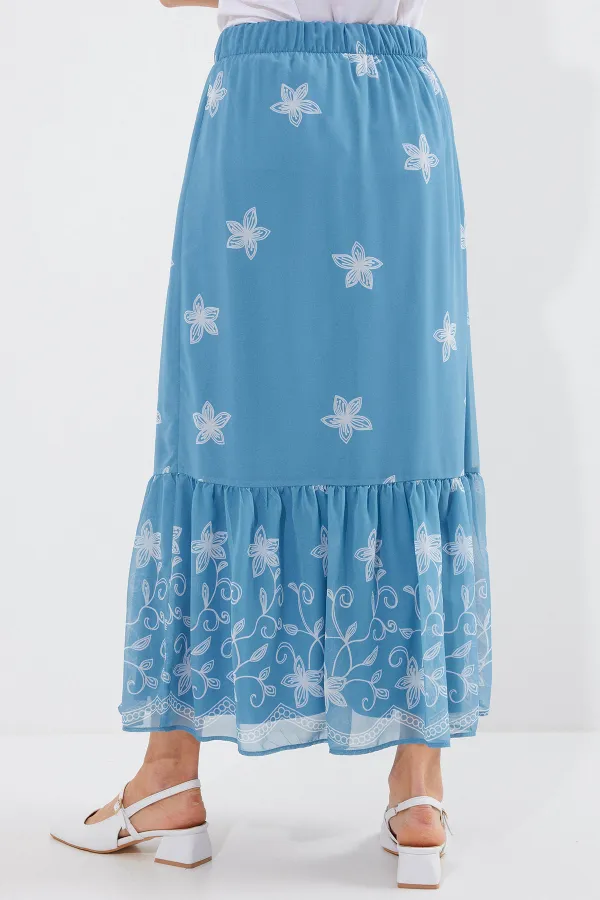 Jupe en mousseline à motifs 8010 - Indigo