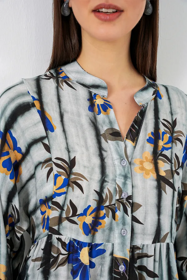 Women's Patterned Long Hijab Dress 2585 - Dark Gray