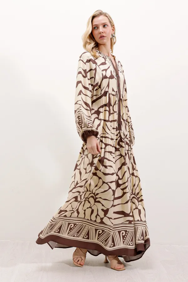 Robe hijab à motifs authentiques 2423 - Marron