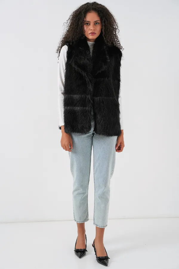 6804 Women's Fur Vest - Black