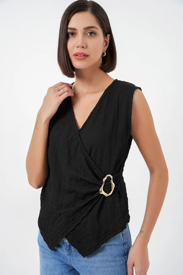 Chemisier tricoté sans manches pour femme 988 - Noir