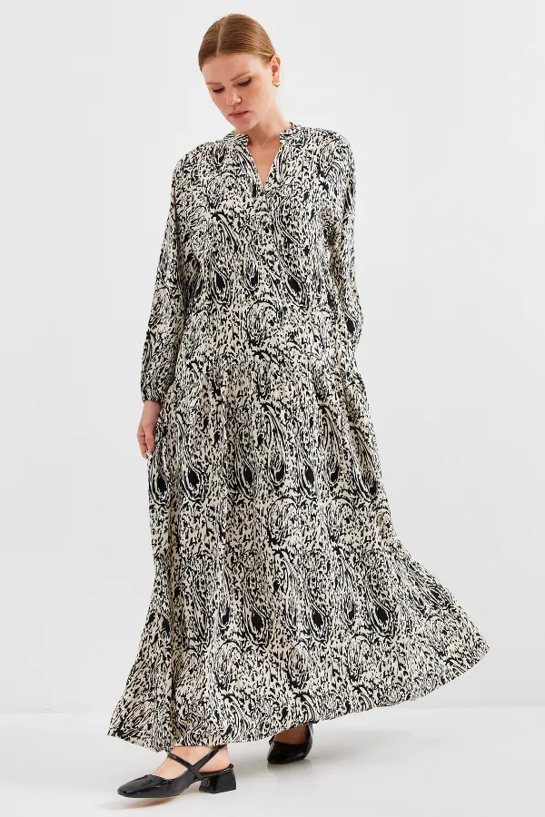 Robe hijab en viscose noire à motifs pour femme 2423