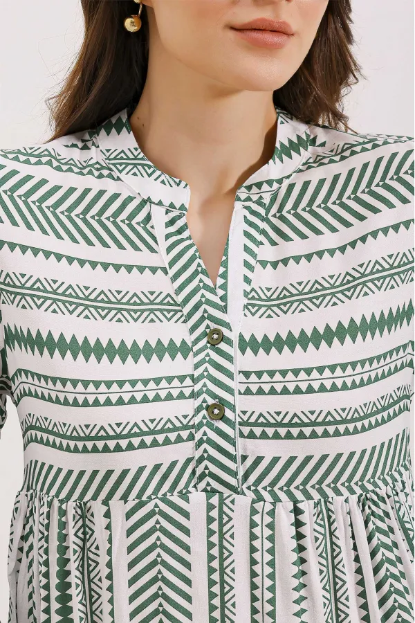 1975 Ethnic Pattern Dress - Khaki