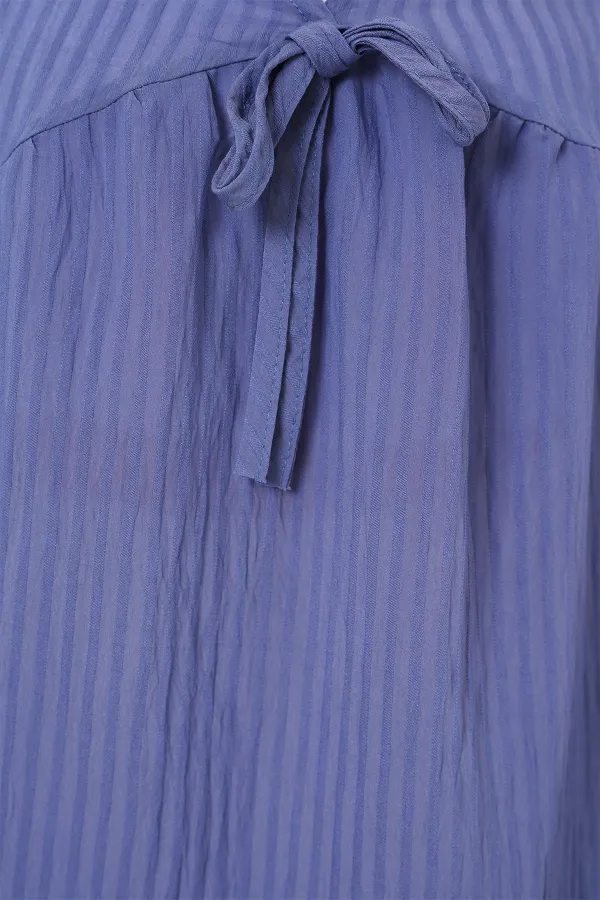 Kadın Önü Bağcıklı Uzun Kol Bluz 946 - İndigo