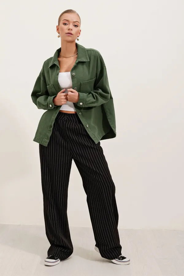 20192 Oversize Gabardine Shirt Jacket - Khaki